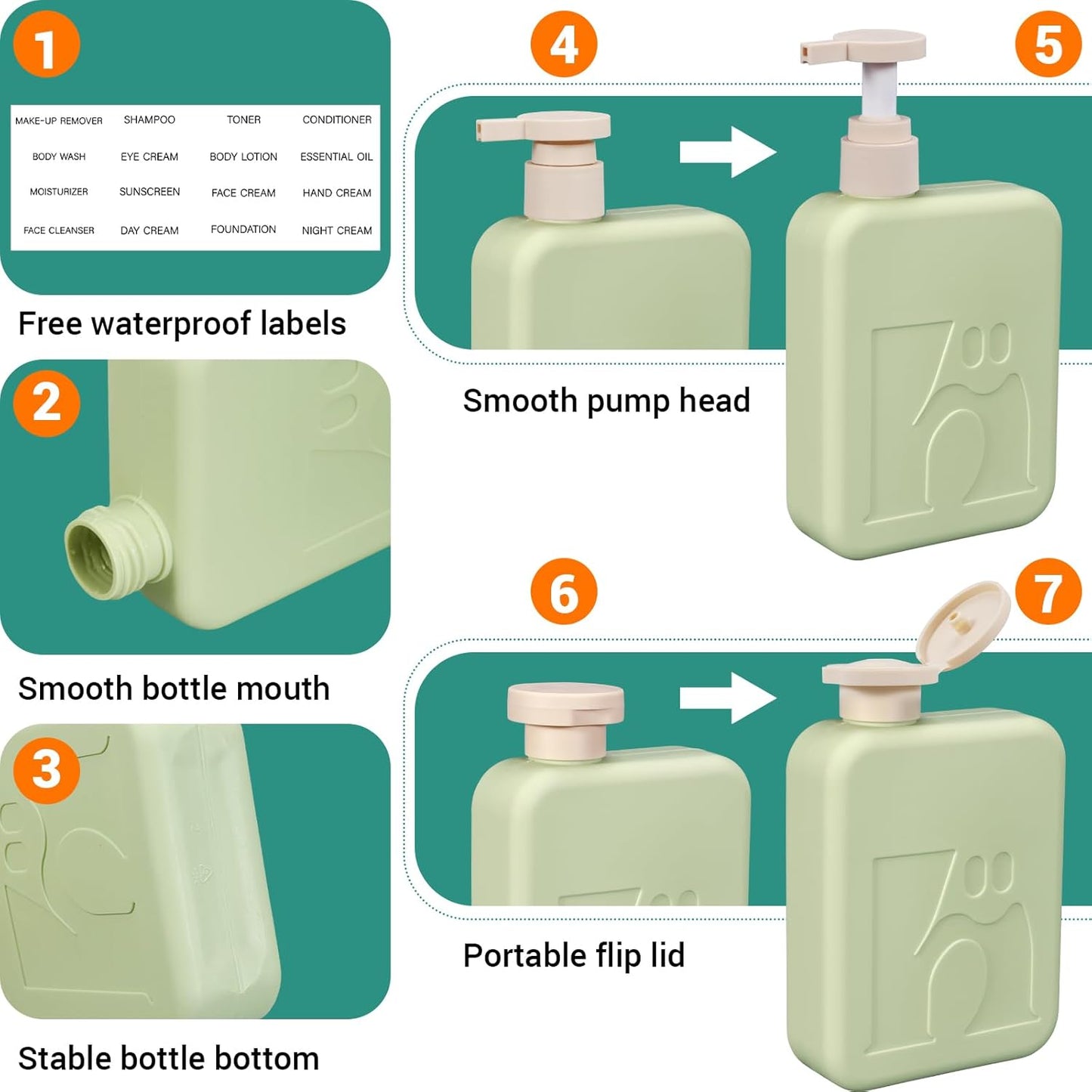 Travel Pump Bottles - Refillable Leak-Proof Squeeze Containers for Shampoo & Toiletries | 2 Pack, 11oz/330ml