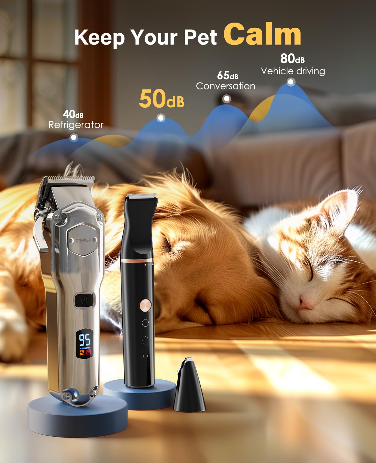 oneisall Dog Grooming Kit for Heavy Thick Hair, with Stainless Steel Blade and Paw Trimmer, Low Noise Rechargeable Cordless Waterproof Dog Clippers for Grooming Animals&Pets