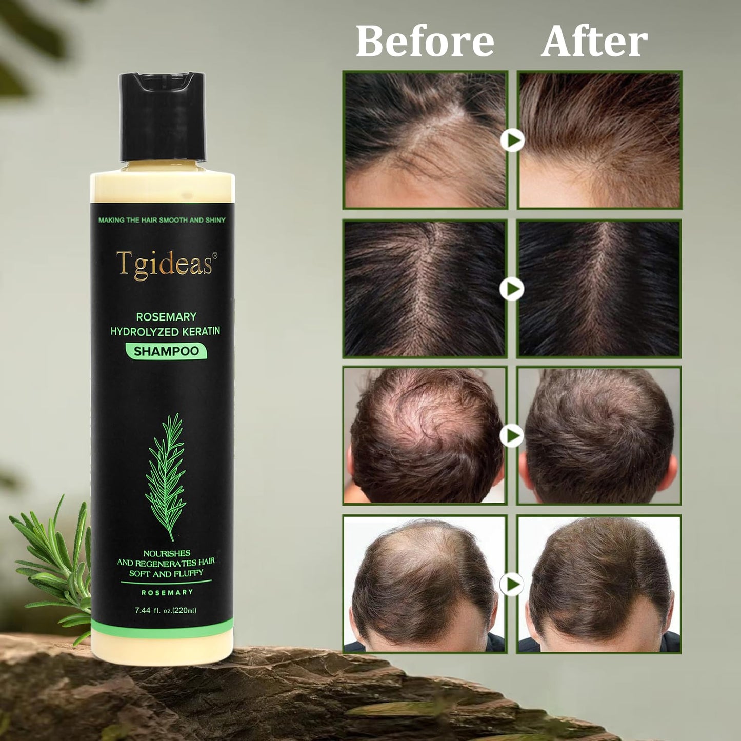 Organic Rosemary Hair Growth Shampoo for Women and Men-Natural Thickening & Strengthening Shampoo with Hydrolyzed Keratin for Thinning Hair & Hair Loss 7.4 fl.oz - 2 Packs