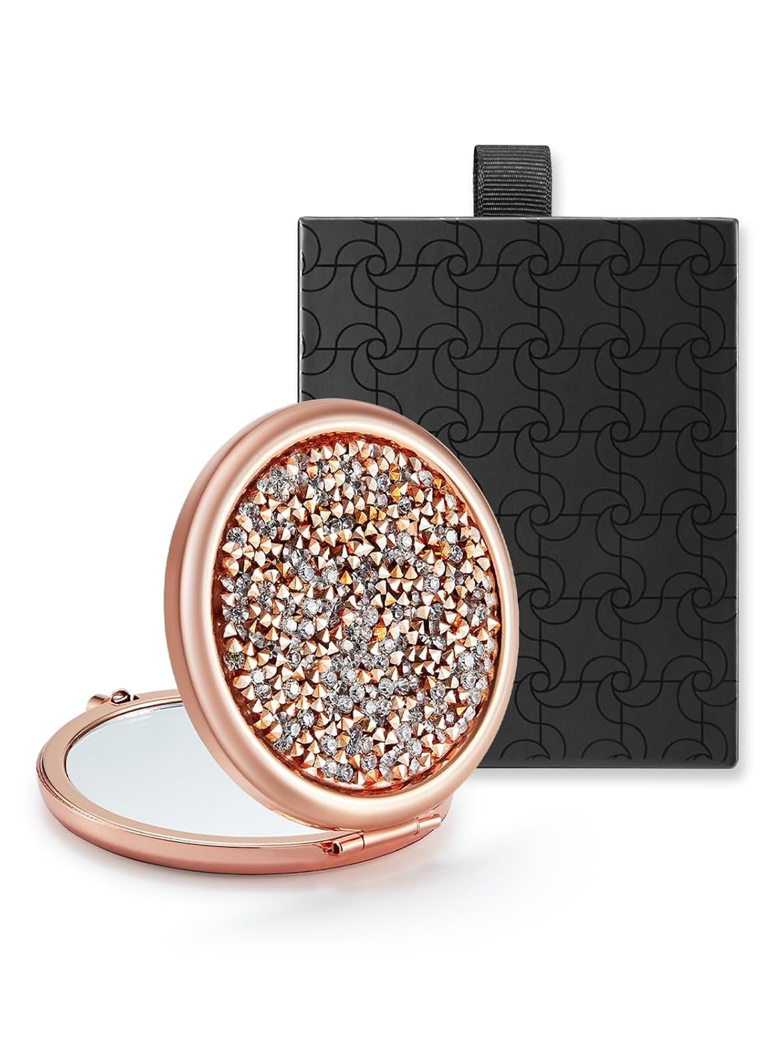 Omiro 1X/10X Magnifying Purse Mirror - Inspirational Gift for Women | Rose Gold, Diamond Accents