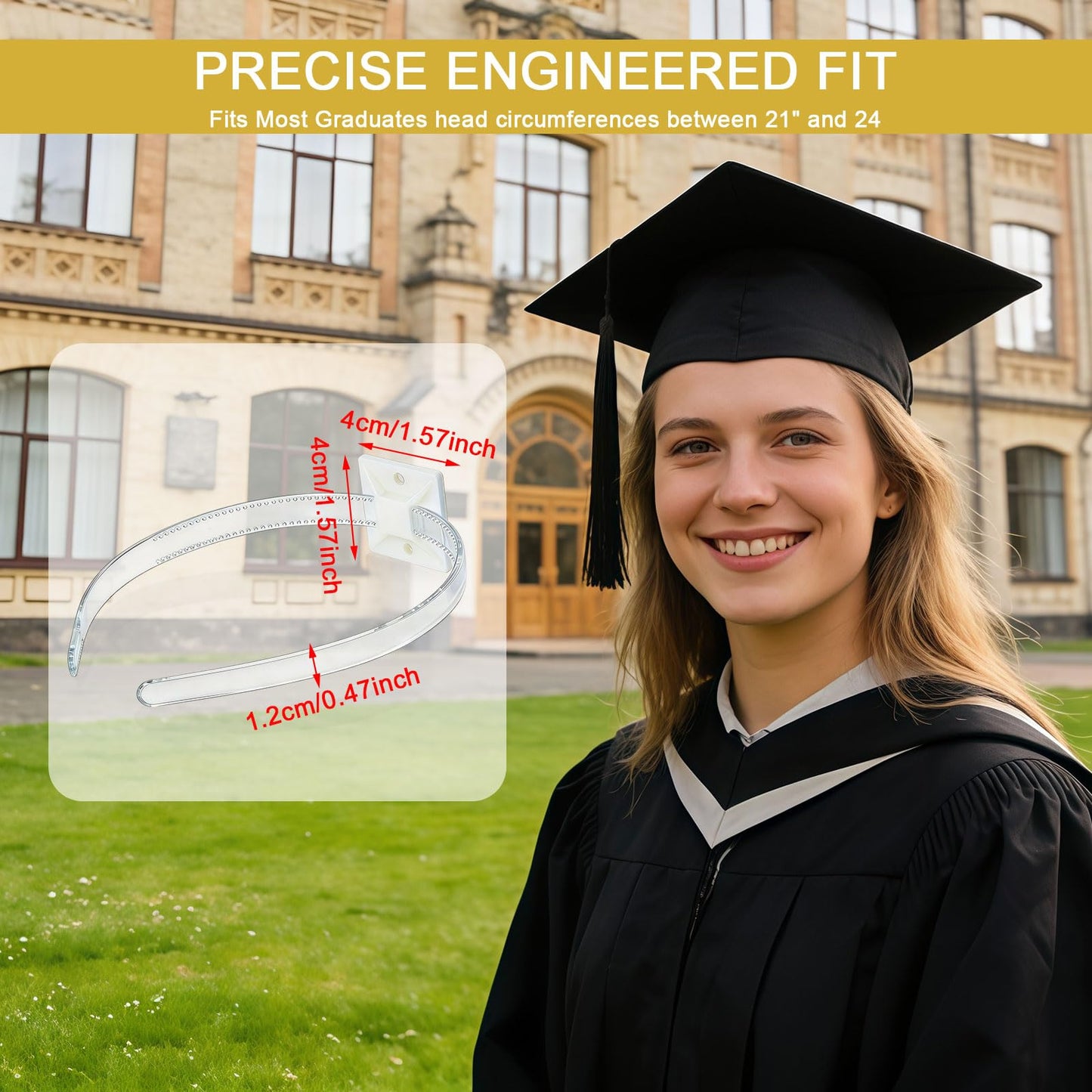 Pvoiue Graduation Cap Headband Insert 2026, Clear Acrylic No-Slip Grad Cap Fixer with Adhesive Base, Comfortable Grad Caps Accessory for Women Men with Thick/Curly Hair
