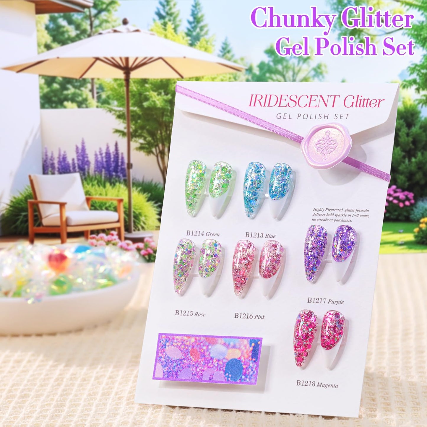 Glitter Gel Nail Polish Set - Cat Eye Magnetic 6 Colors | 15ml Iridescent Shades for DIY Manicure