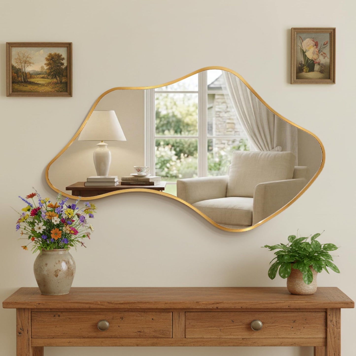 Fahomiss Asymmetrical Wall Mirror, Irregular Shaped Frameless Vanity Mirror, Modern Decorative Mirror for Entryway, Living Room, Bathroom