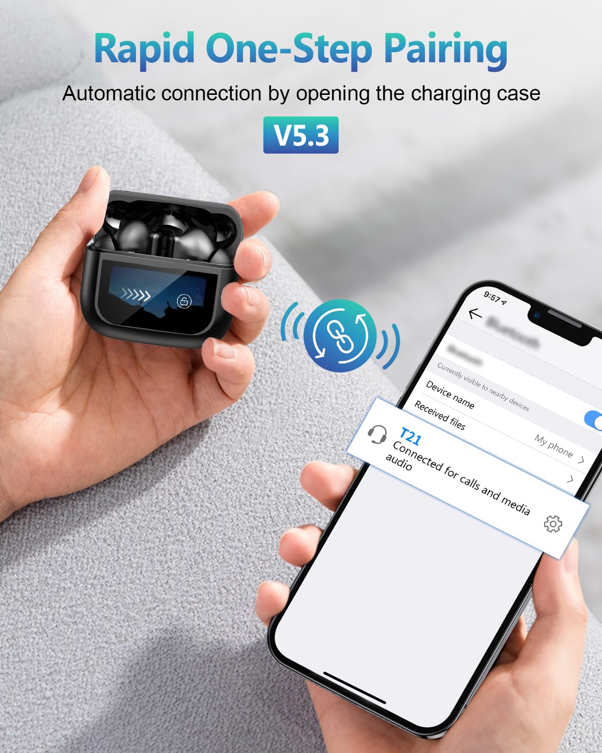 Bluetooth 5.3 Headphones, in-Ear Wireless Earbuds, 55H Playtime HiFi Sound Quality, Active Noise Cancellation, Coal