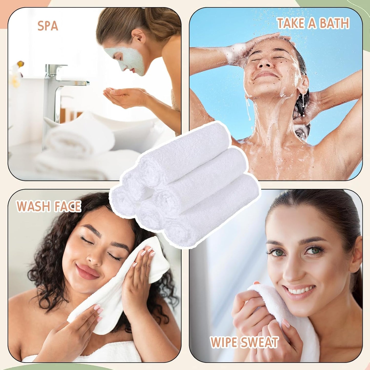 40 Pcs Cotton Wash Cloths - Soft Quick-Drying Bath Towels for Women | White, 10 x 10 Inch