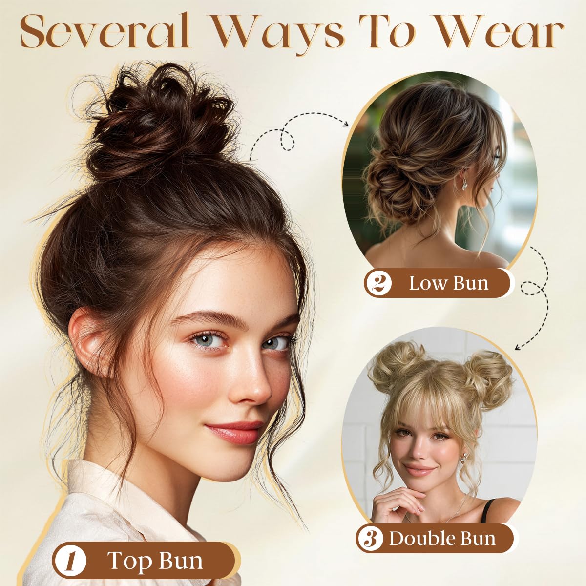 Small Messy Bun Hair Pieces for Women - Synthetic Curly Mini Scrunchies | 2PCs Cream Blonde