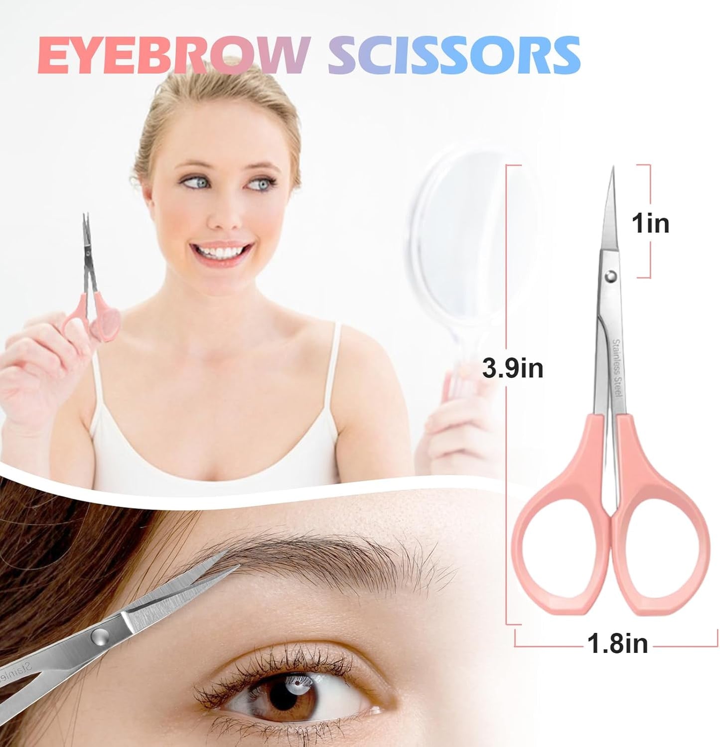 Eyebrow Scissors for Women - 2 Pcs Stainless Steel Facial Hair Trimmers | Small Beauty Scissors for Beard, Nose, Moustache