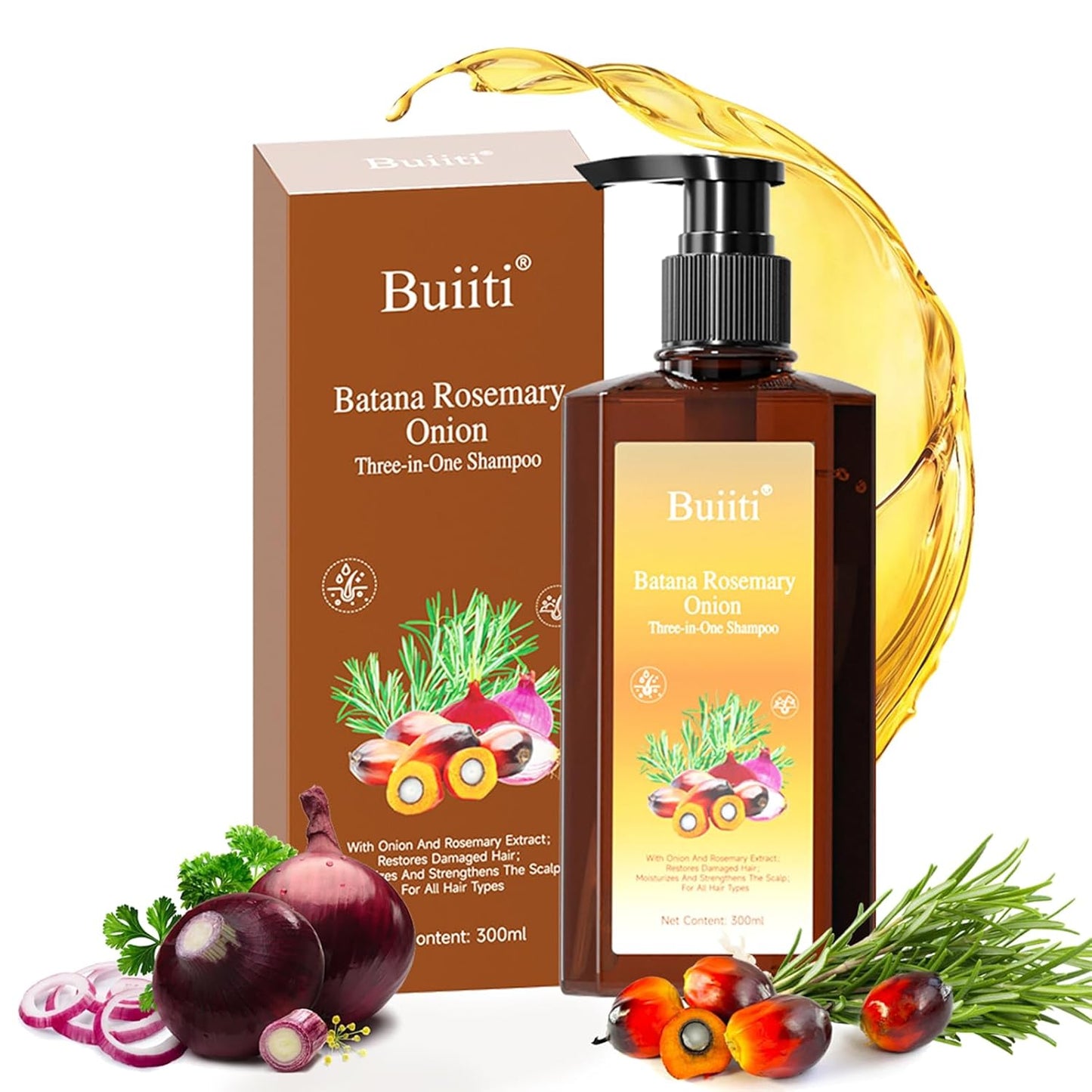 Batana Oil Shampoo for Hair Growth - Rosemary & Onion Infused, Anti-Hair Loss Treatment, 10.14 fl oz (2PCS)