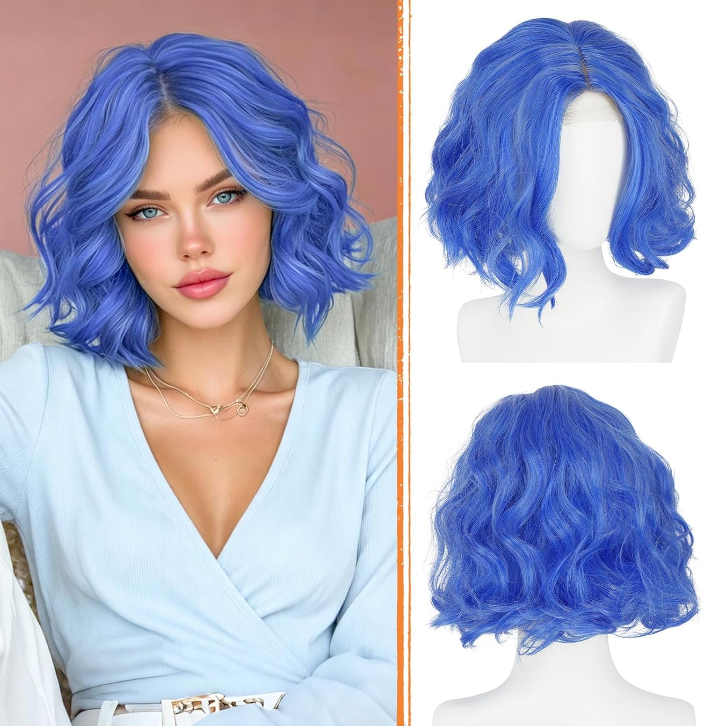 Rainbow Bob Wig - Colorful Short Soft Wavy Curly Synthetic Hair for Women | 11 Inch Natural-Looking Lace Front