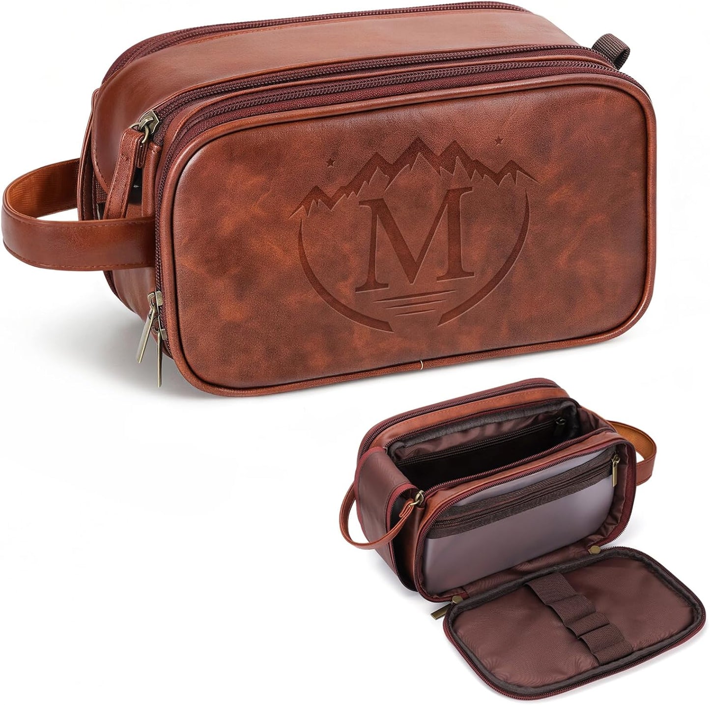 Personalized Travel Toiletry Bag - Waterproof PU Leather, Large Capacity | Engraved Initials Gift for Men, Dads, Husbands