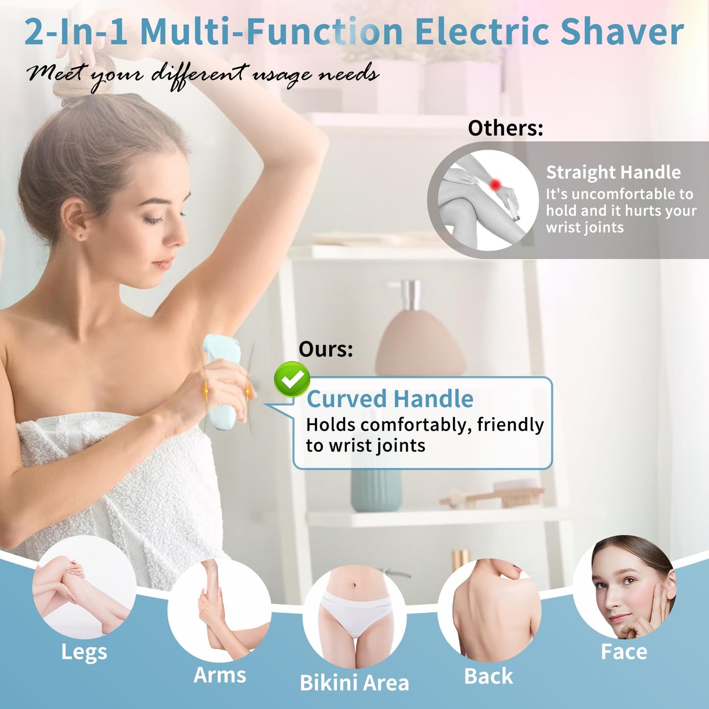 2 in 1 Electric Razors for Women, Electric Shaver for Women, Bikini Trimmer for Women, Silk Glide Pro Shaver, Waterproof Painless Wet & Dry, Removable Head, Womens Electric Razor for Legs, Body