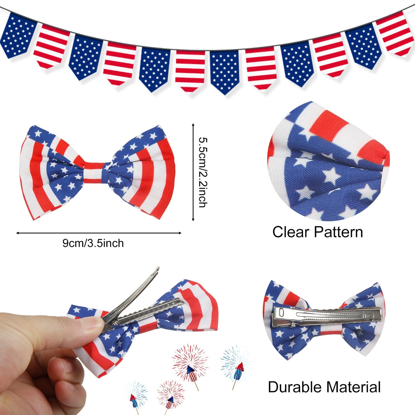 4th of July Hair Clips Red White and Blue Bow Hair Clip for Girls Women, American Patriotic Hair Bows Hair Accessories for Fourth of July Independence Memorial Day