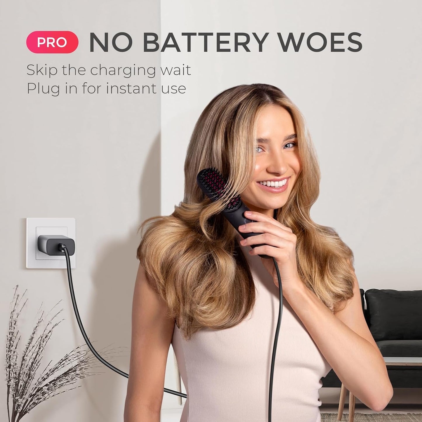 Cordless Hair Straightener Brush - Portable Mini Ionic Hot Comb for Travel | Lightweight & Fast Charging, Black