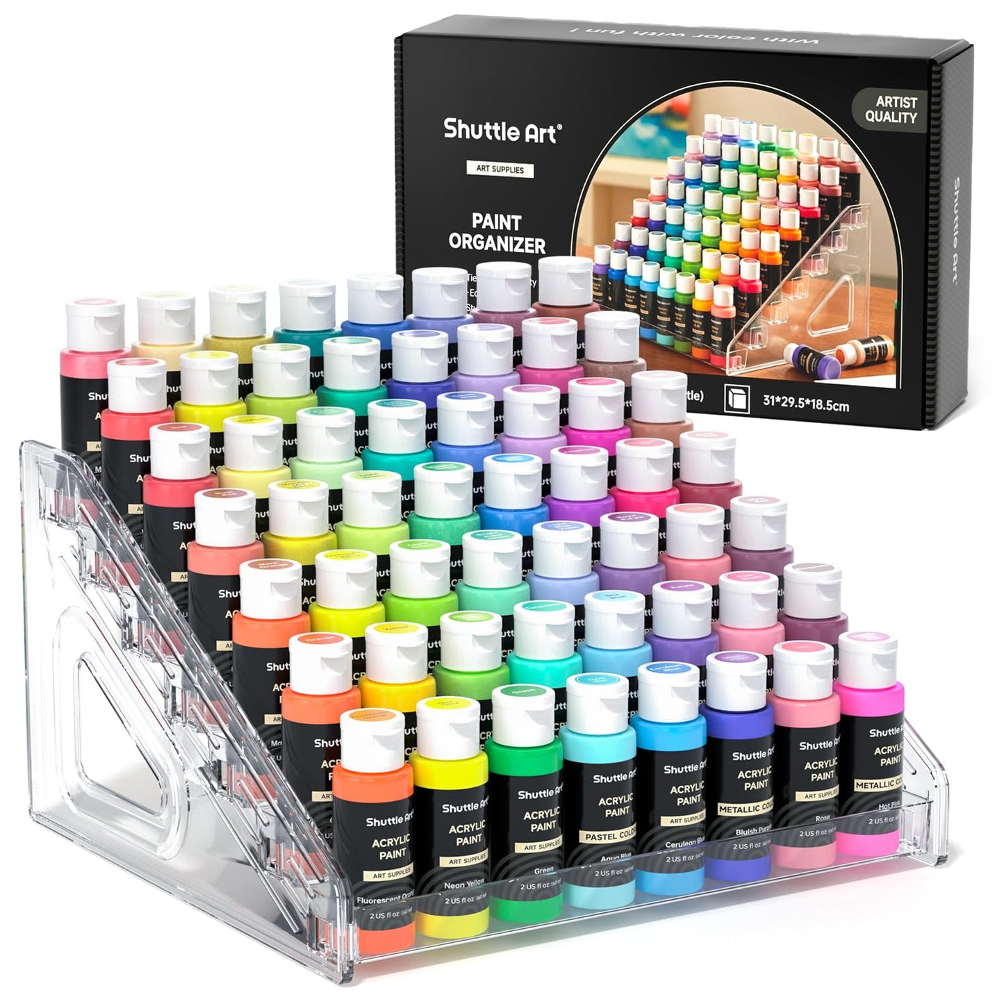 Shuttle Art Acrylic Paint Organizer, 7 Layers Clear Storage Rack, Snap On Organizer for Acrylic Paint, Oil Paints, Nail Polish and Craft Supplies