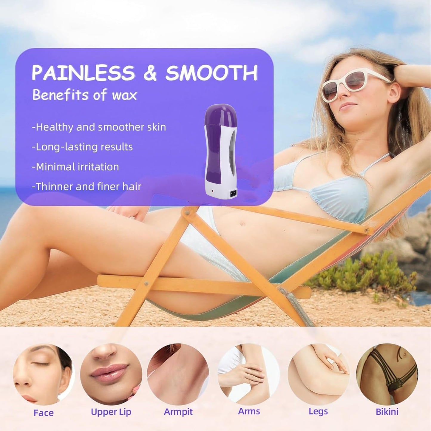 ZJchao Electric Depilatory Roll On Brazilian Wax Heater, Portable Wax Warmer with LCD Temperature Display for Home and Travel Use (US Plug 110V)
