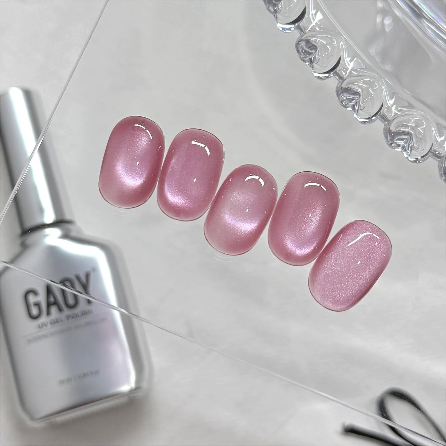 Glassy Cat Eye Gel Nail Polish - 16ml Holographic UV Gel with Magnet | Silvery Moonlight Reflective Finish