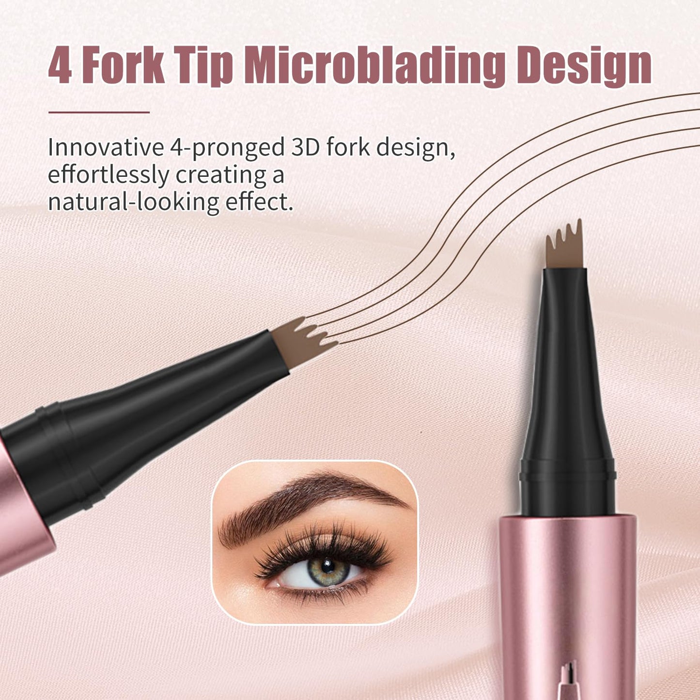 2026 New Microblading Eyebrow Pen, Upgrade 4-Tip 3D Eyebrow Pencil, Waterproof Long-Lasting Fine Stroke Contouring Pen, Natural Makeup Effect for All Day (Black)