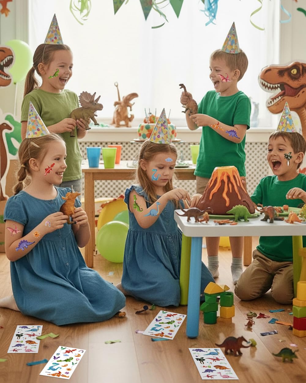 Dinosaur Temporary Tattoos for Kids - 60PCS Fun Party Favors | Dino Birthday Decorations & Goodie Bag Fillers
