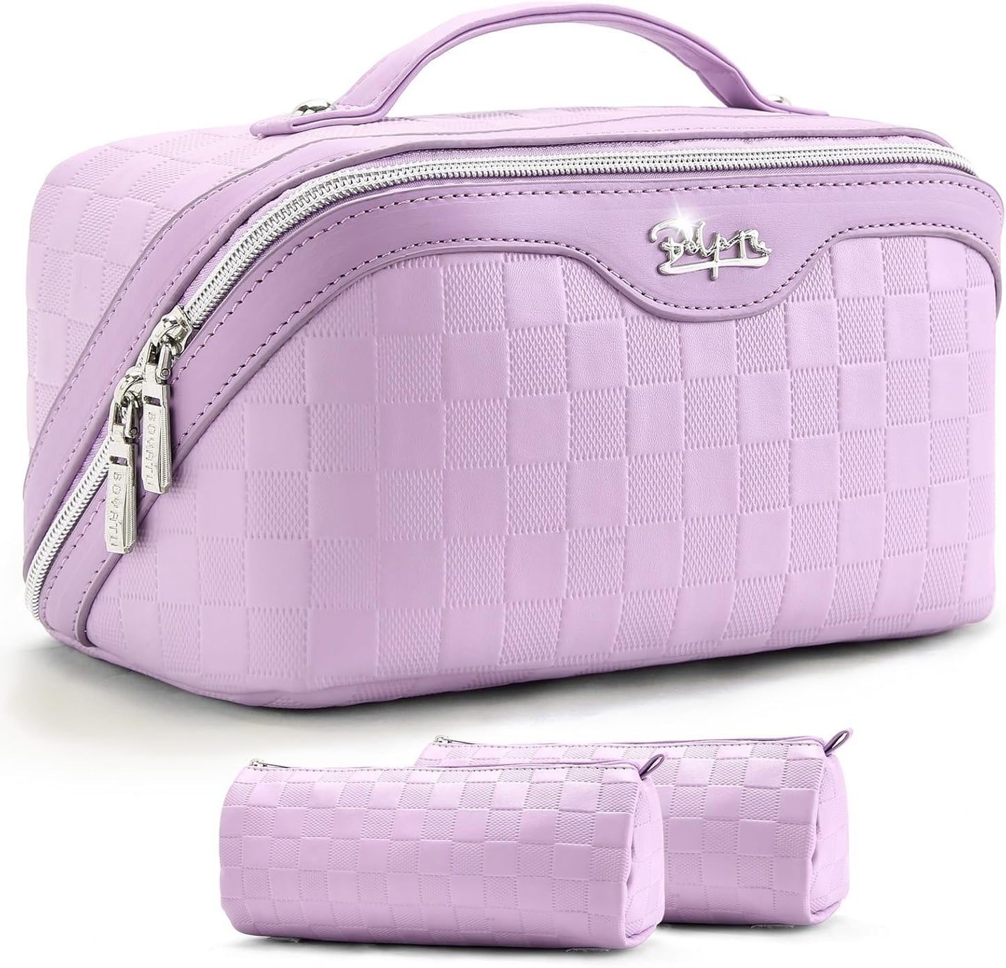 Travel Makeup Bag Organizer Set - 3 Pcs Waterproof Vegan Leather Cosmetic Bags for Women | Black