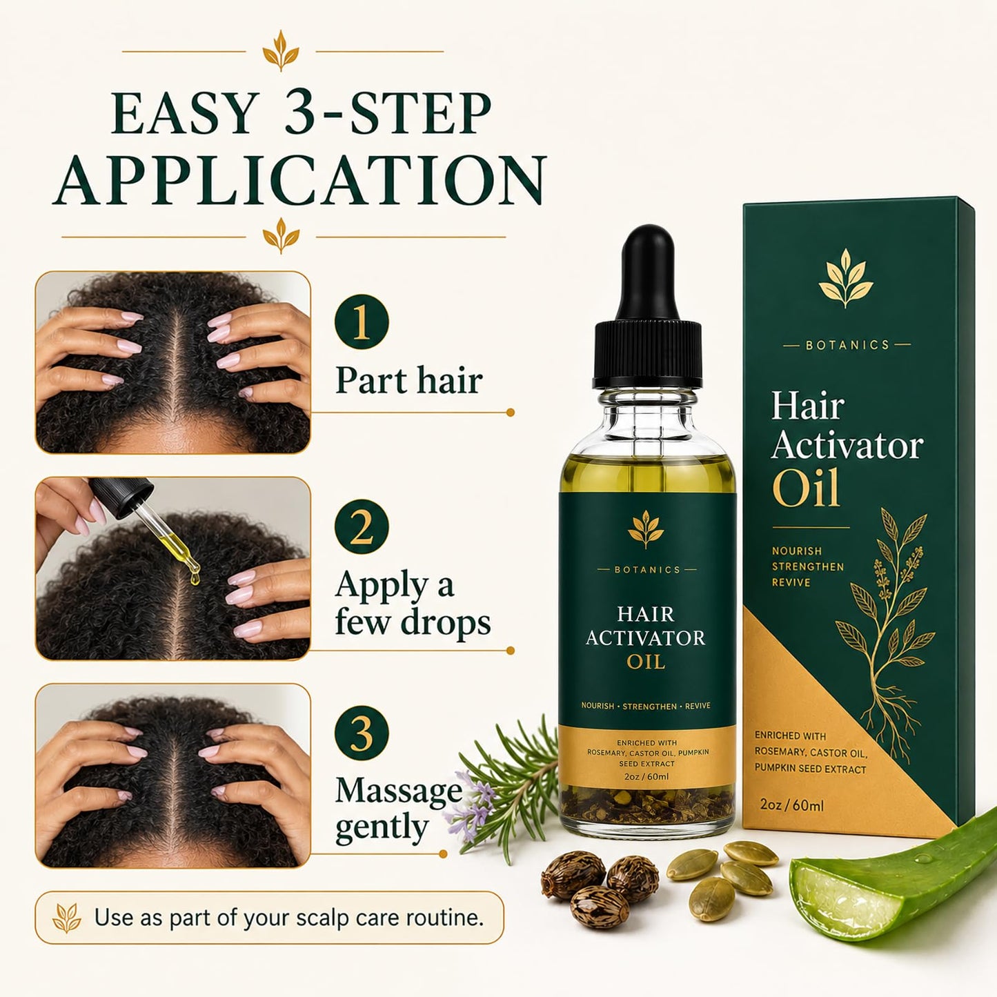 BCYXLR Organics Hair Activator Oil, with Rosemary Oil, Castor Oil, Pumpkin Seed Extract, Aloe Vera & Vitamin E, Nourishing Scalp Oil for Smoother, Shinier-Looking Daily Care (1)
