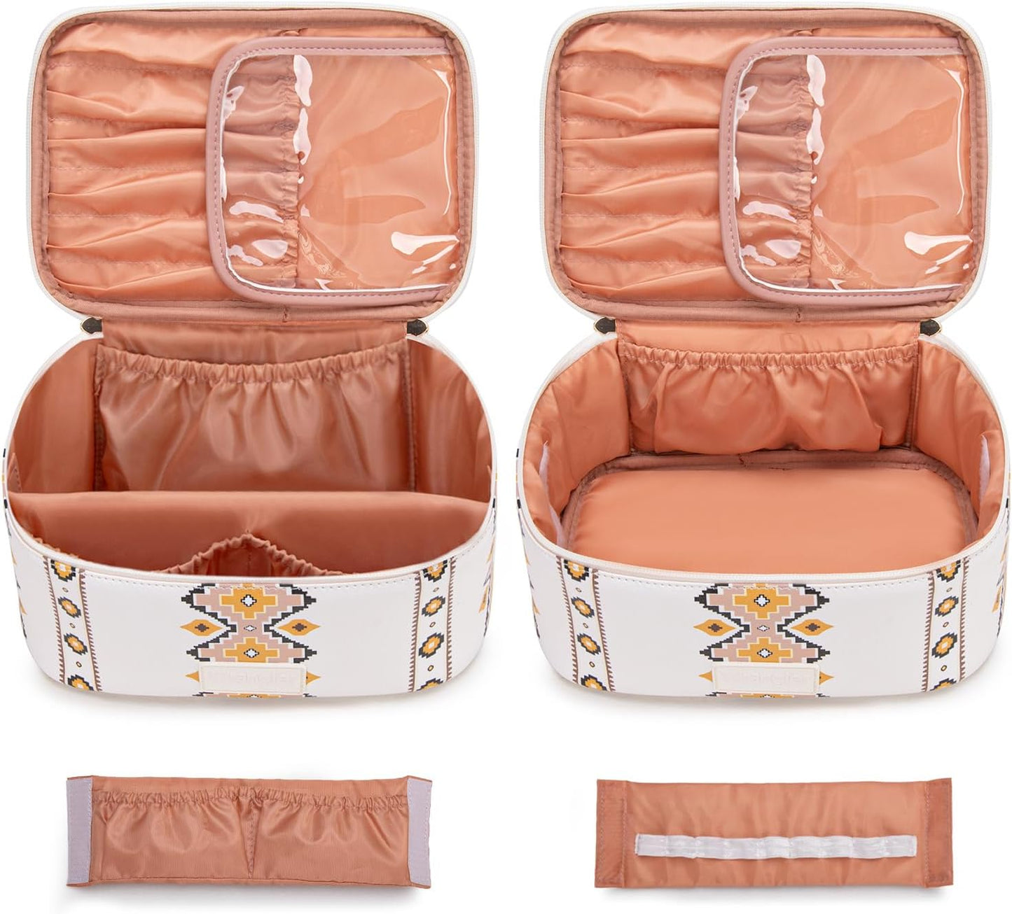 Travel Makeup Bag Set - Large Cosmetic Organizer with Brush Holder & Divider | Portable Toiletry Bag for Women - Aztec Design