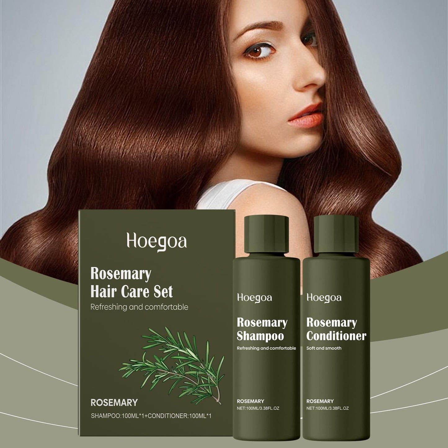 Hoegoa Rosemary Hair Care Set, Shampoo and Conditioner, Deep Nourishment for Dry Hair, Smooth Texture, Fresh Rosemary Scent, 100ml Each
