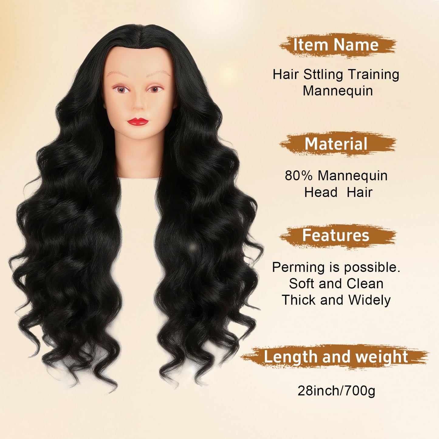 Mannequin Head - 80% Human Hair Styling Practice Tool | 28-Inch for Curling, Braiding, Cutting in Multiple Colors