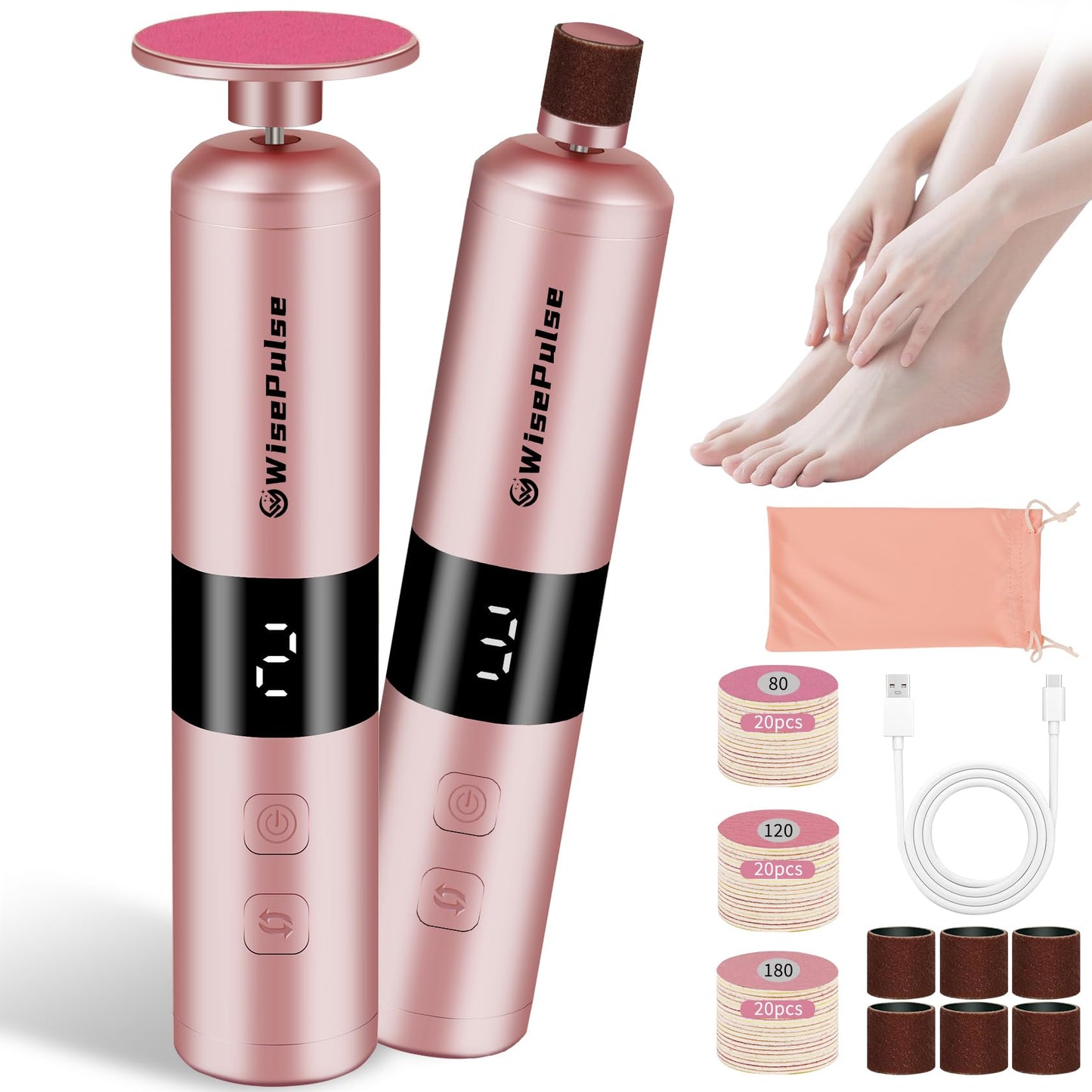 Electric Callus Remover for Feet, Electric Foot Callus Remover with 60pcs Sandpaper Discs,1800RPM Foot File Rechargeable Pedicure Tool with Adjustable Speed, Digital Display, Care for Feet & Nail