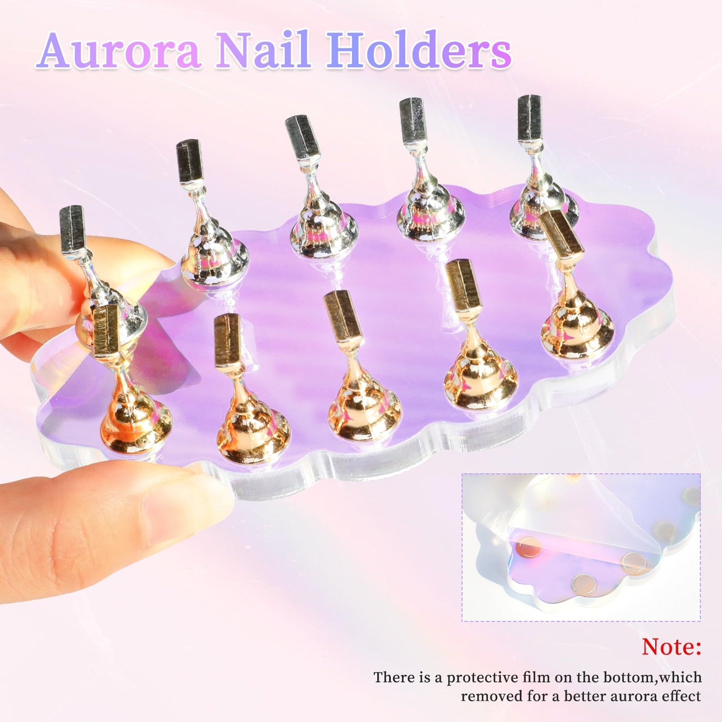 ANGNYA Nail Stand for Press on Nails Display, Magnetic Press on Nail Stand with 200 PCS Reusable Adhesive Tapes, Nail Tips Practice Painting Holder for DIY Nail Art Tools