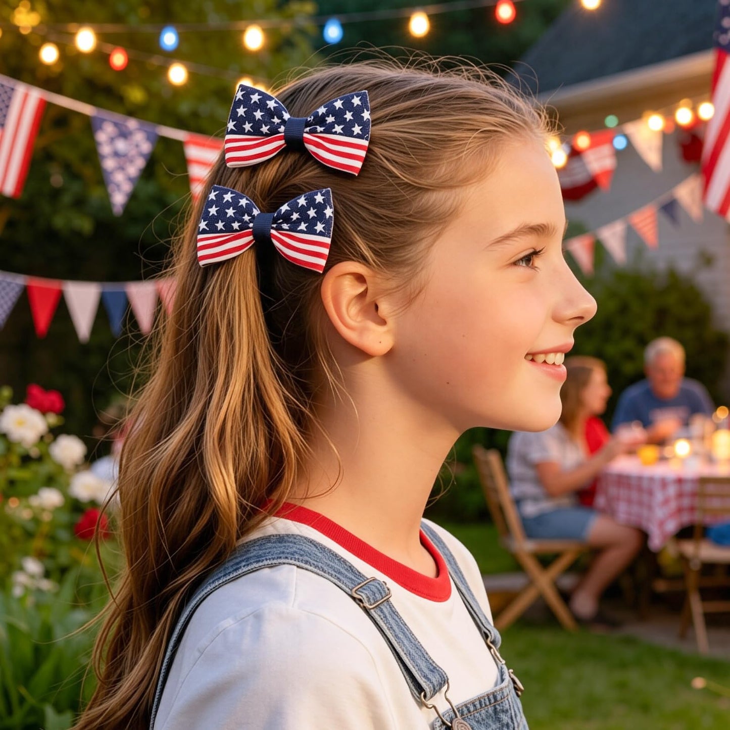 XIELIME 4th of July Patriotic Hair Bows for Girls American Flag Hair Clips Red White Blue Bowknot Barrettes USA Hairpin for Independence Day Hair Accessories Outfit Gift 2Pcs