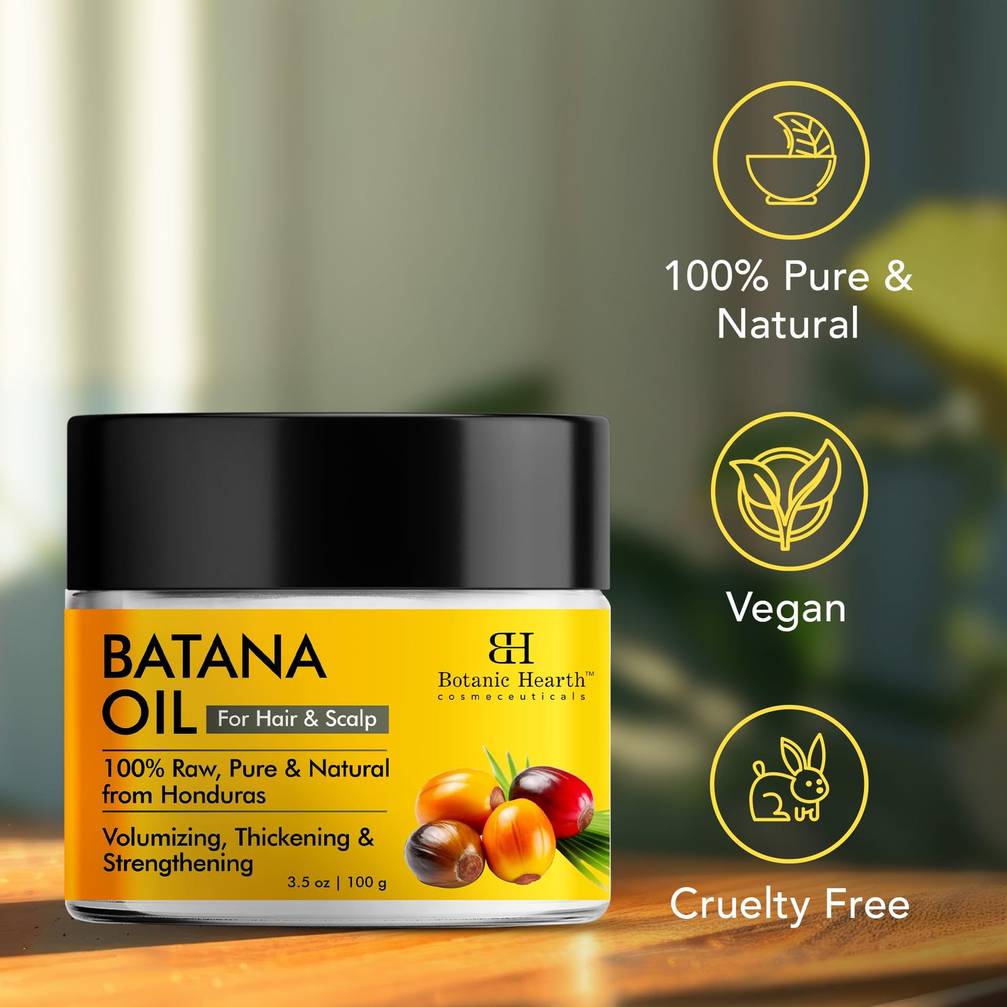 Raw Batana Oil for Hair Growth - 100% Pure, Organic 3.5 fl oz Batana from Honduras for Thick and Strong Natural Hair - Dr. Sebi Unrefined Cold Pressed Cosmetic Scalp Mask Gifts for Women (1 Pack)