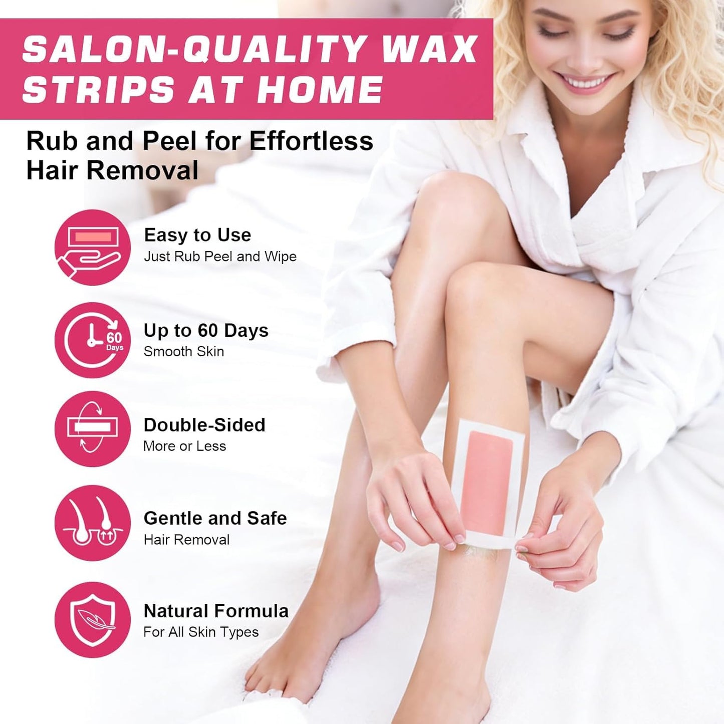 60 PCS Wax Strips for Hair Removal - 40 Facial & 20 Body Waxing Kit for Women's Hair Removal, Wax Strips for Face, Eyebrow, Arms, Legs, Chest, Back, Bikini/Brazilian Waxing Strips & 4Calming Oil Wipes