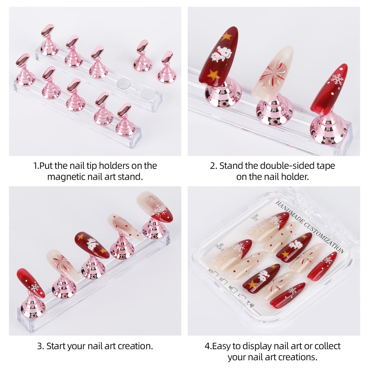 Tbestmax Magnetic Nail Stand for Press On Nails Art Display Practice 2 Sets with case, Fake Nail Holder Tips with 500 PCS Double-Sided Tape for DIY Salon Supplies -Pink