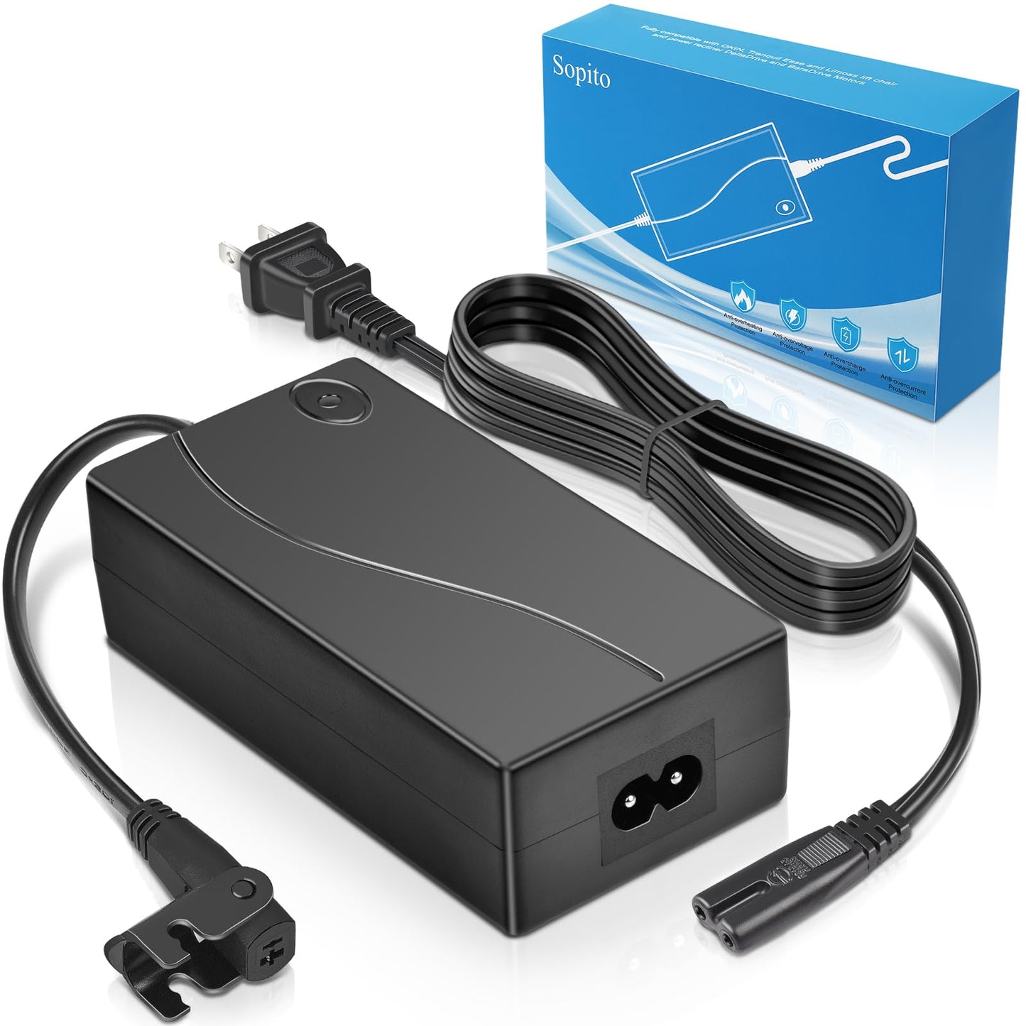 Power Recliner Power Supply, Sopito 2-Pin AC/DC Adapter 100-240V 50/60hz, Quality 29V 2A Switching Transformer, Replacement Part for Recliner Couch/Electric Sofa/Lift Chair/Standing Desk