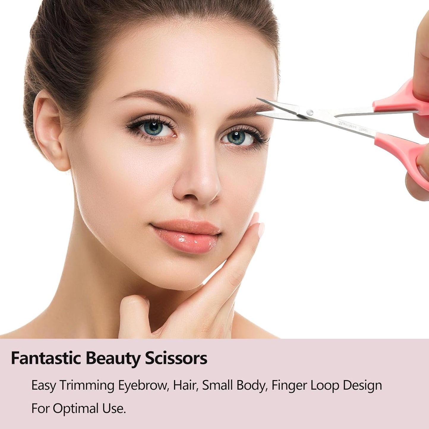 Eyebrow Scissors for Women - 2 Pcs Stainless Steel Facial Hair Trimmers | Small Beauty Scissors for Beard, Nose, Moustache