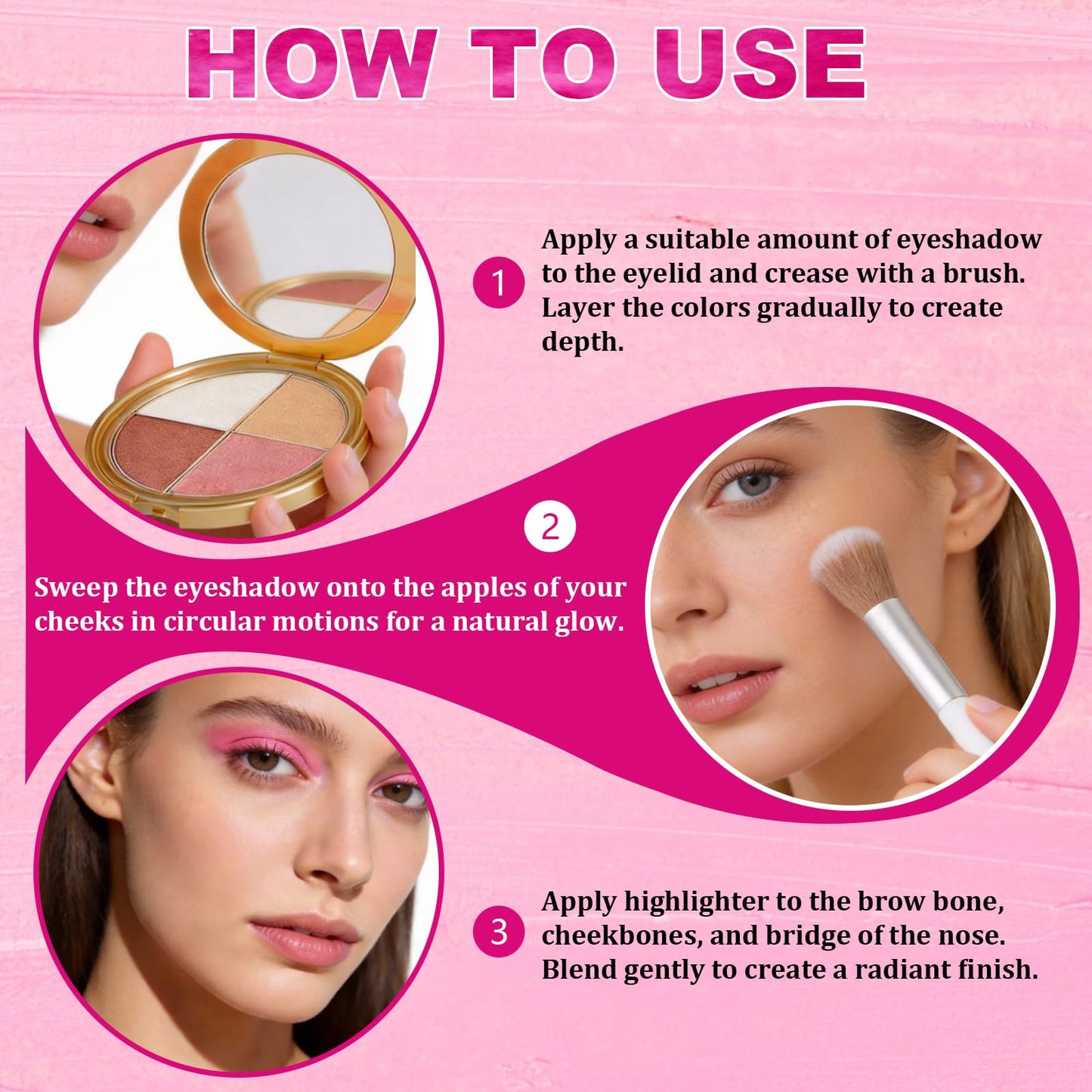 Eye & Cheek Palette with 1 Pcs Blush Brush, Multifunctional Blush Palette, Eyeshadow and Highlighter Makeup, 4-In-1 Natural Glow Contour Powder for Women