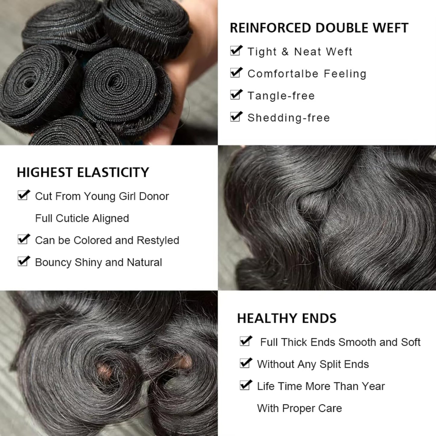 Body Wave Bundles Body Wave Bundles Human Hair Color 1B Human Hair Bundle Natural Black Bundle Double Weft 12 14 16 Inch 150g