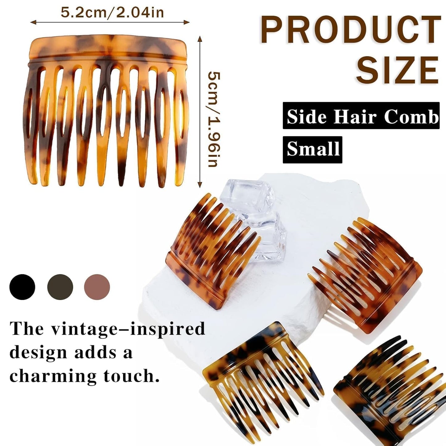 French Hair Comb Clips - 4 PCS Tortoise Shell Side Combs for Up-Do Styling | Brown