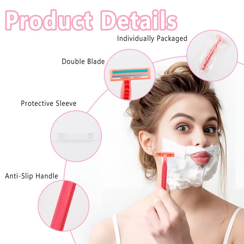 WATUNID Disposable Razors for Women, Pink Stainless Steel Razor Blades with A Drawstring Storage Bag, Multipurpose Manual Shave Bulk, Can Be Used in Bathing Hotel Travel Camping Home(50 Count)