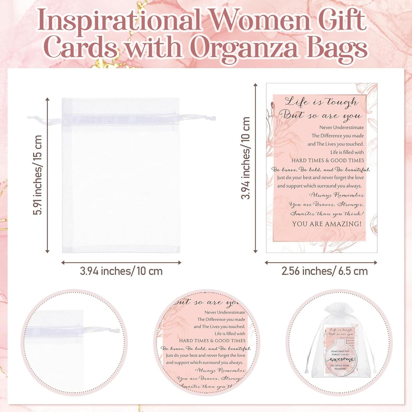 Inspirational Compact Mirror Set - 25 Bulk Gifts for Women | 2.76-Inch Portable Folding Mirror in Pink Marble