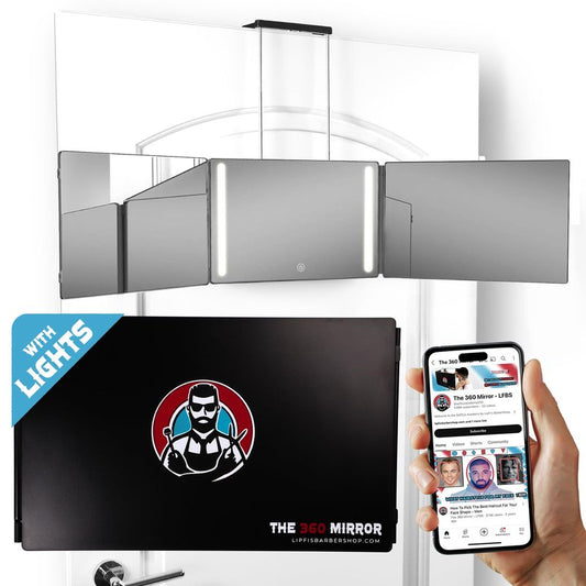 The 360 Mirror - 3 Way Mirror for Self Hair Cutting - Adjustable Trifold Barber Mirro to Cut Your Own Hair - Tri Fold Self Haircut System for Men - Three Sided Mirro for Haircuts (With LED)