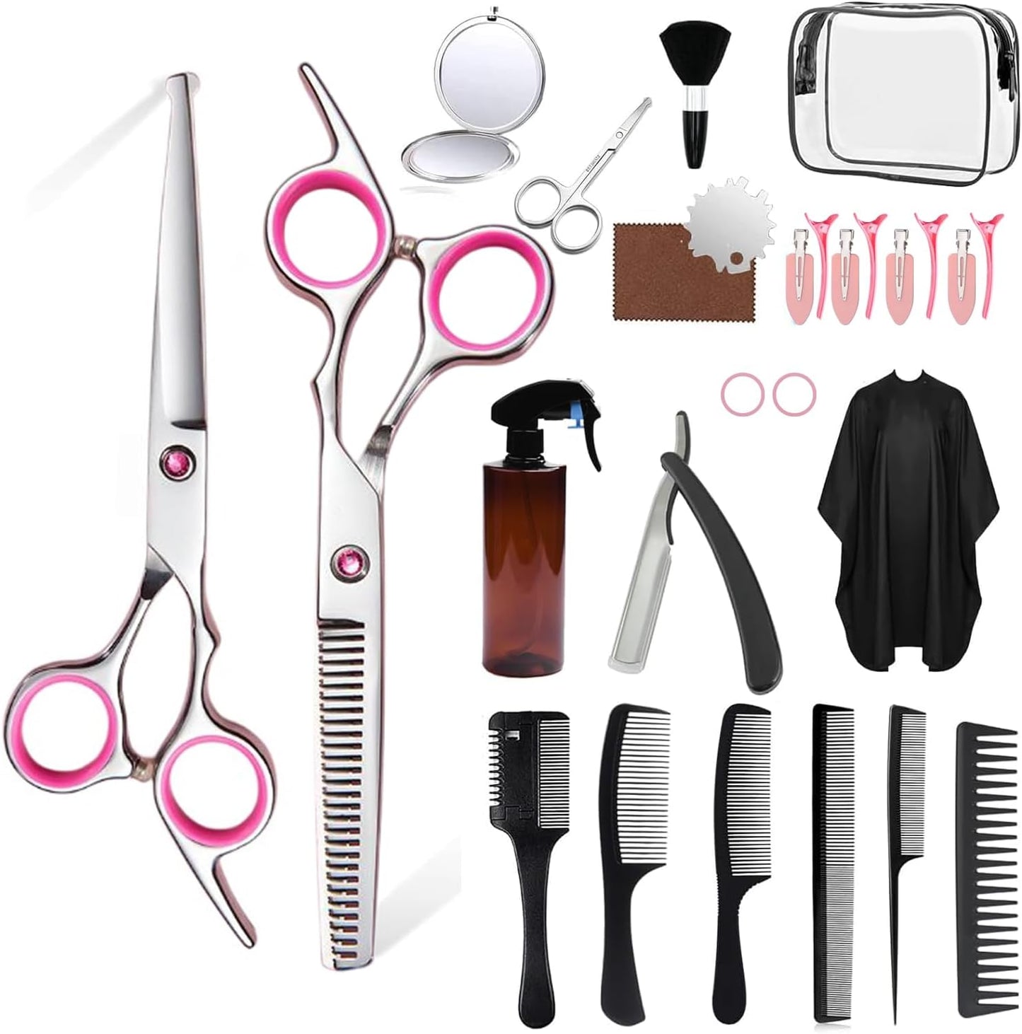 Professional Hair Cutting Scissors Kit - 27PCS Stainless Steel Barber Shears Set | 6.5 Inch Cutting & Thinning Scissors for Home Salon Use