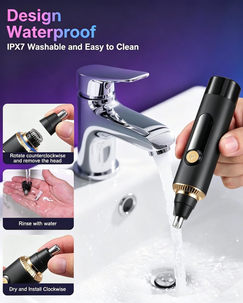 RAXMETRY Nose Hair Trimmer for Men and Women,2026 Professional Painless IPX7 Waterproof Eyebrow & Facial Hair Trimmer,USB Rechargeable with LED Display Dual-Edge Blades,Black