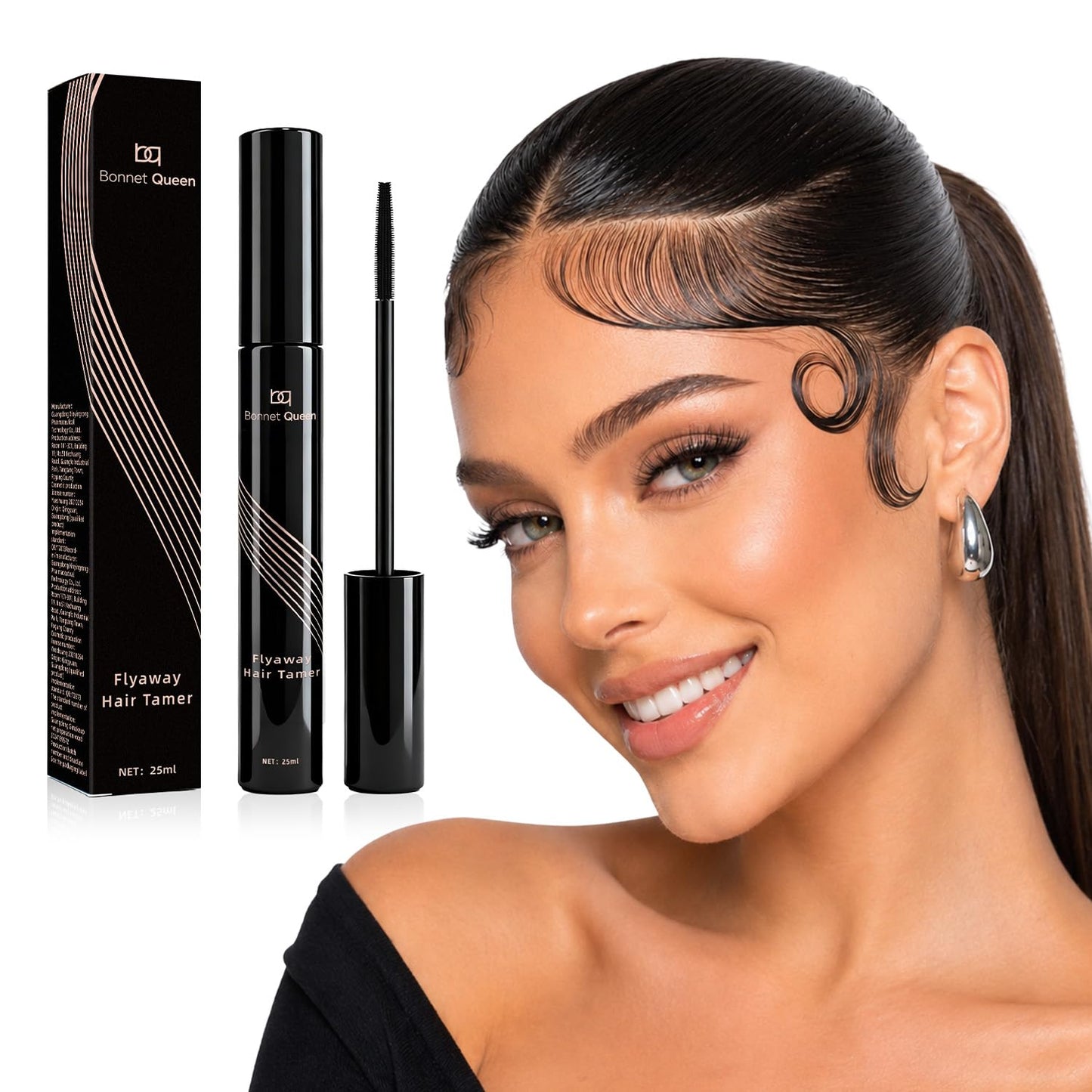 BONNET QUEEN Hair Finishing Stick for Flyaways & Baby Hairs, Non-Greasy Hair Mascara Wand, Slick Back Stick for Buns, Ponytails & Edges, Non-Sticky Flyaway Hair Tamer & Frizz Control Styling Gel, 25ml