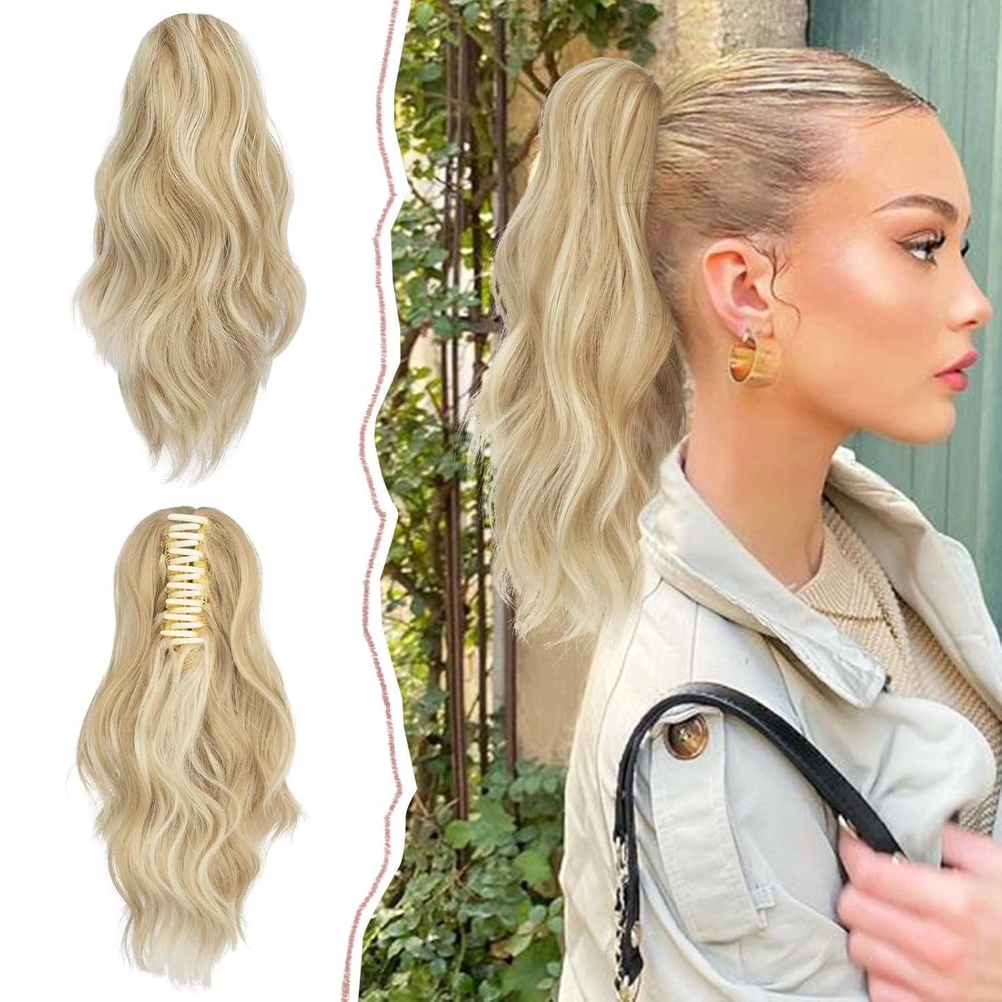 Ponytail Extension - Short Wavy Claw Clip-In Synthetic Hairpiece | Black Layered Curly Drawstring for Women