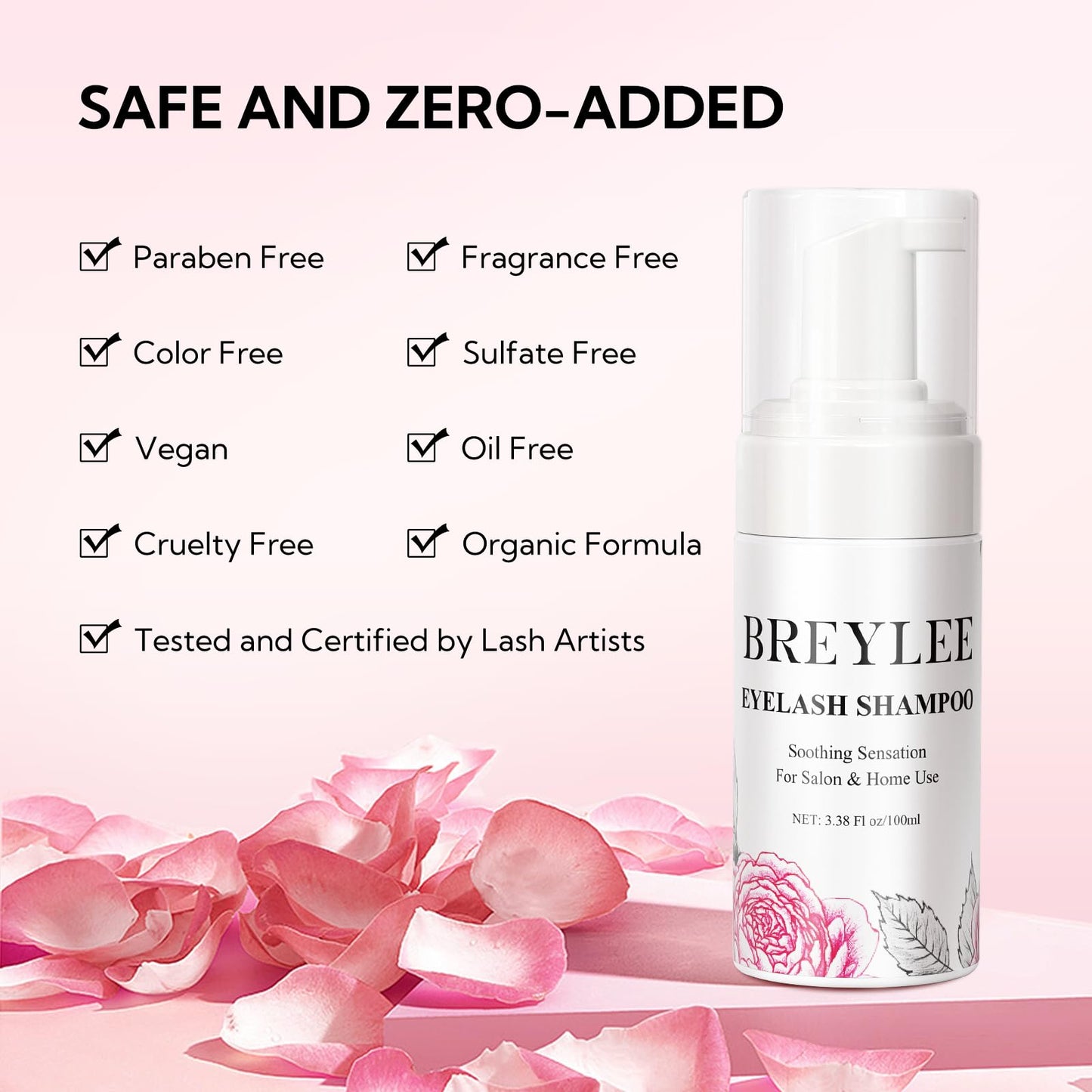 BREYLEE 100 ml Lash Shampoo for Lash Extensions, Lash Fan Dryer+Rinse Bottle+Brushes+Cotton Puff, Eyelash Extension Cleanser, Lash Bath Wash Soap Foam Cleaner for Salon and Home Use