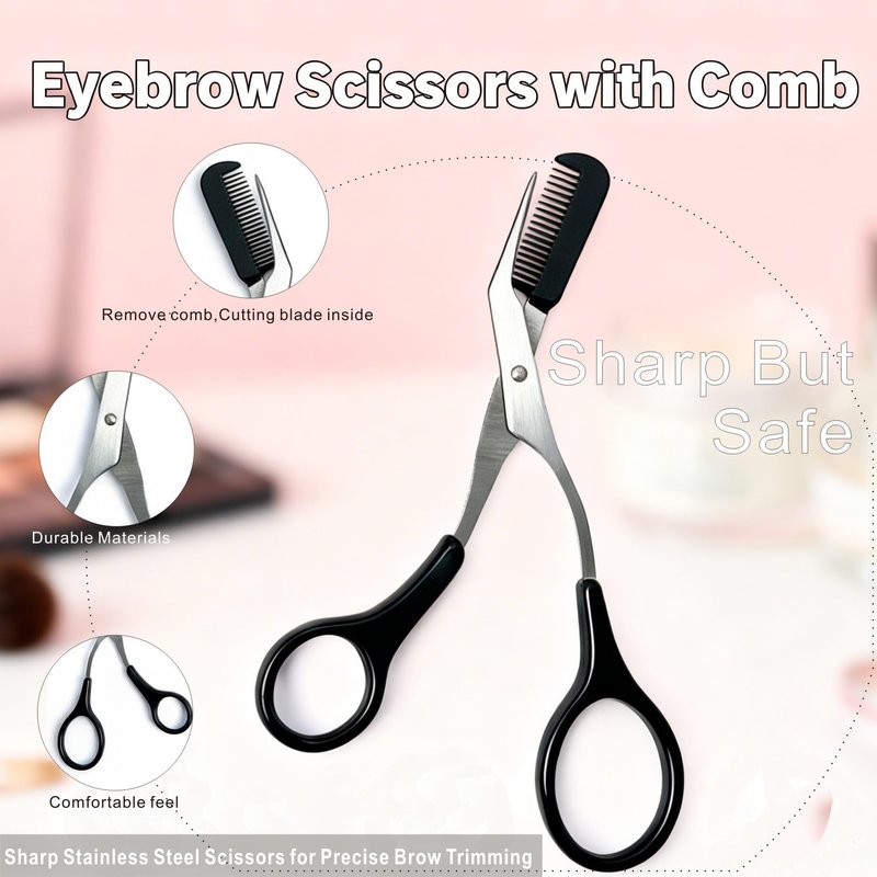 MIQUENYA 8 Pcs Eyebrow Kit, with Small Eyebrow Scissors with Comb,Eyebrow Razor Kit, Eyebrow Tweezers, Stainless Steel Nose Hair Scissors, Double-ended eyebrow Brush,Travel Size or Home, Gifts, Pink