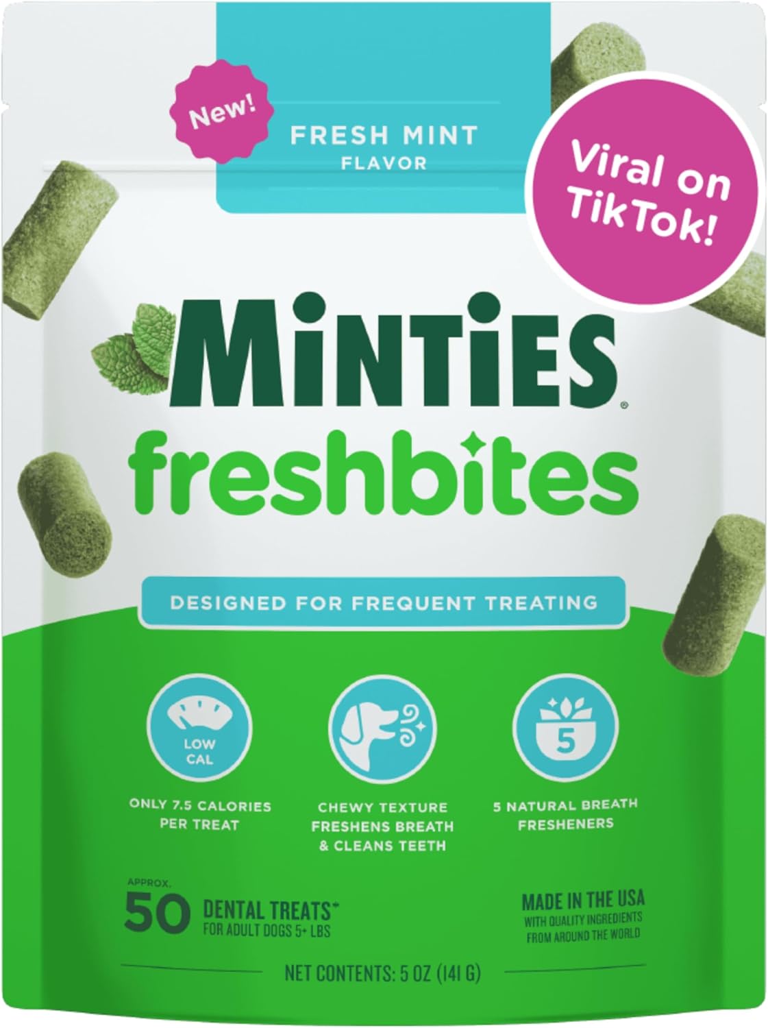 Dog Dental Bone Treats - Minties for Fresh Breath & Clean Teeth | Tiny/Small, 16 Ounces, 40 Count