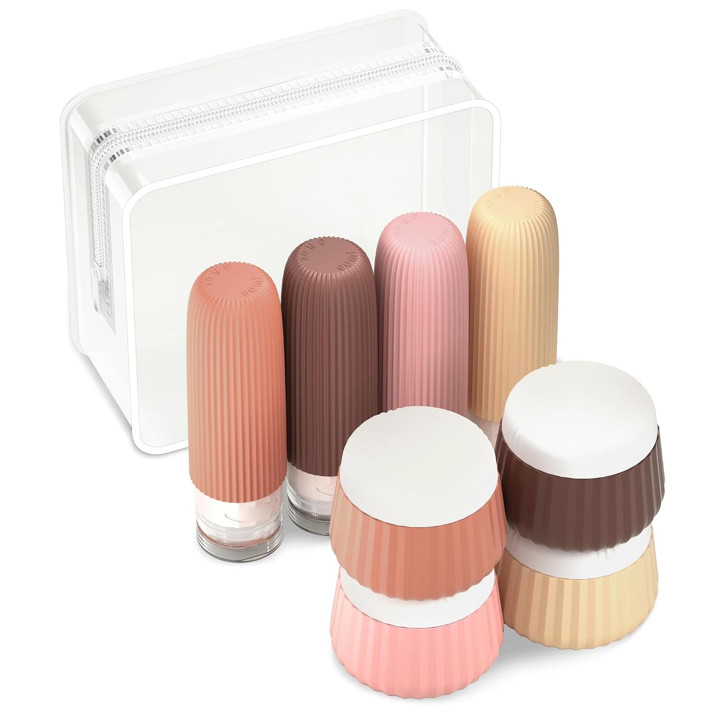 Travel Bottles - 8 Pack TSA Approved 3 oz Leak Proof Silicone Containers | Clear Toiletry Jars