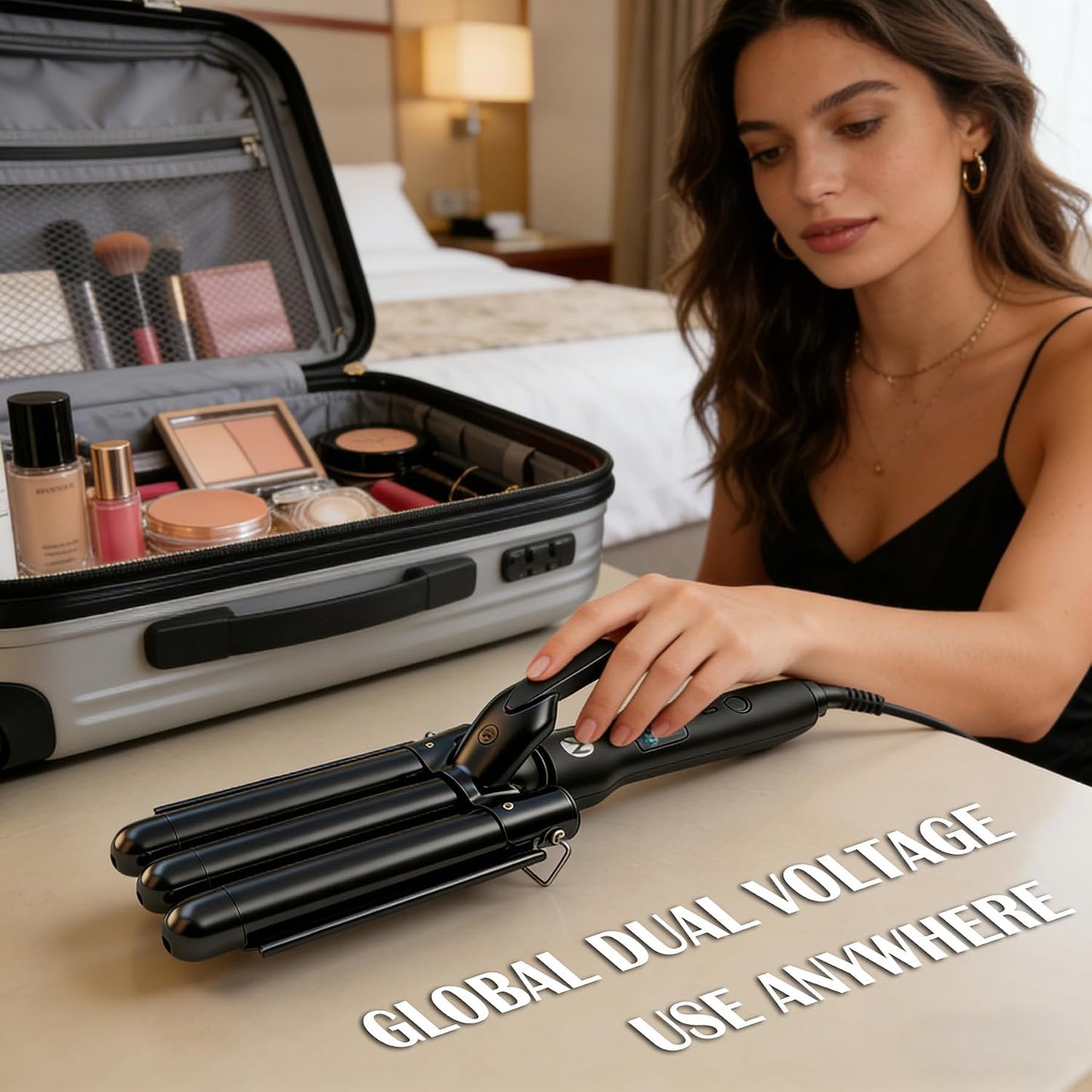 3 Barrel Curling Iron - 1 Inch Ceramic Tourmaline Hair Waver Wand with LCD Display | Fast Heating, Travel-Friendly, Black